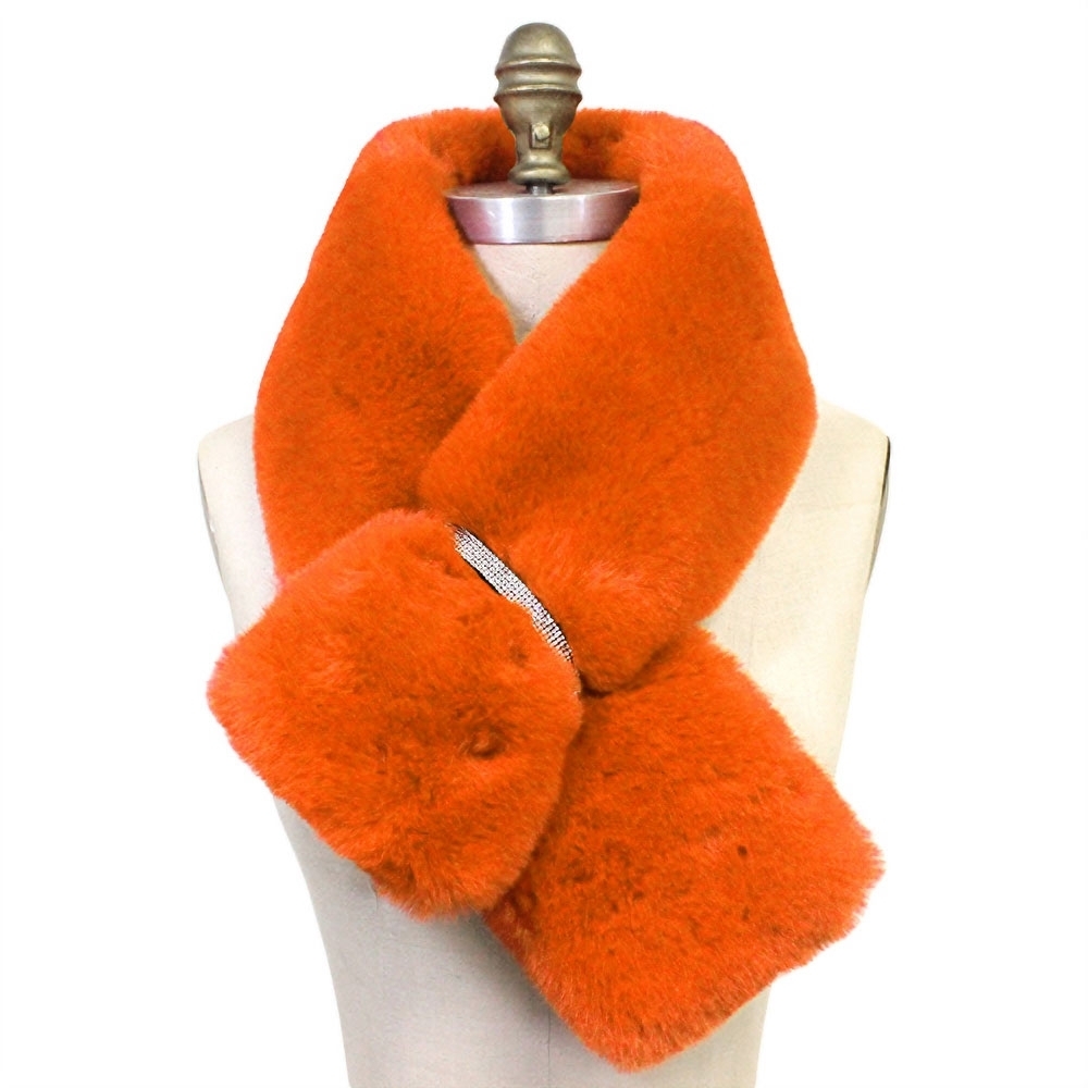 Orange Faux Fur Bling Style Pull Through Scarf Collar Winter Fashion Accessory